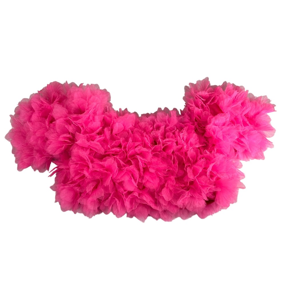 Akira Hot Pink Ruffled Tulle Off the Shoulder Statement Crop Top Large !SA883